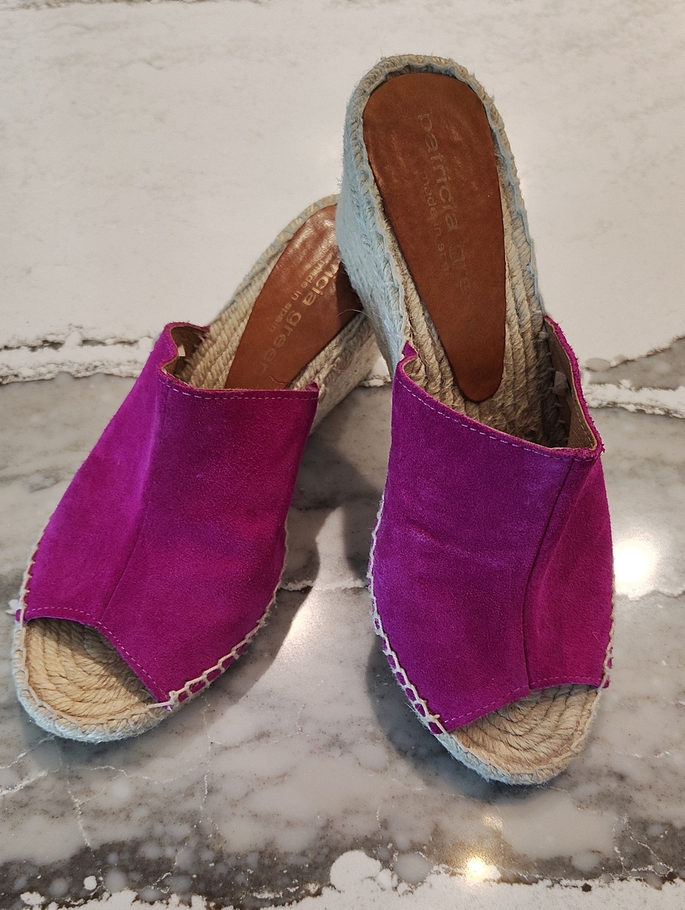 Patricia Green Boho Colorful Fuchsia Suede Open-Toe Espadrille Mules